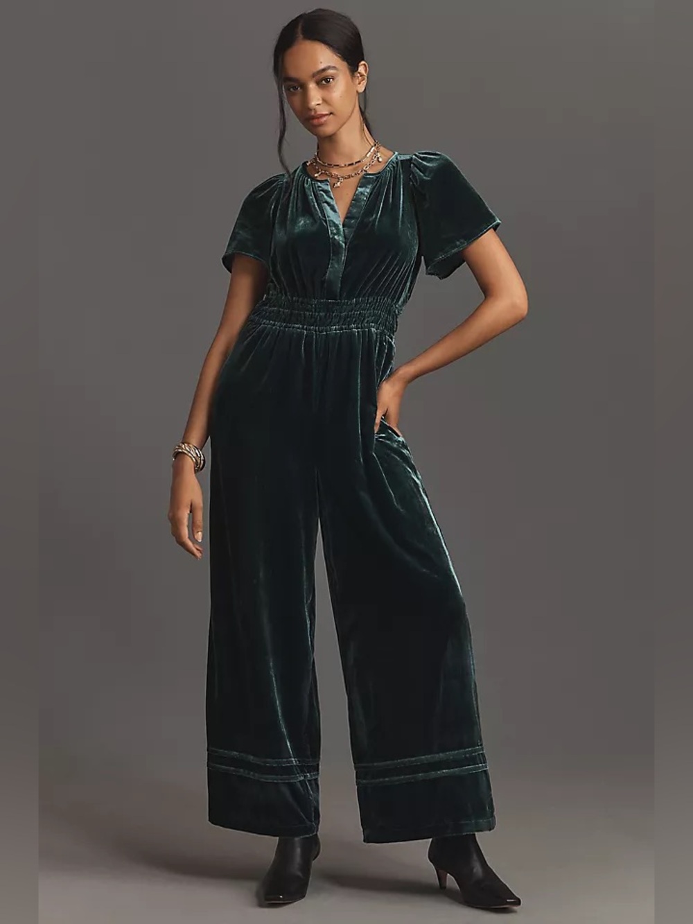 Anthropologie • The Somerset Jumpsuit: Velvet Edition Green